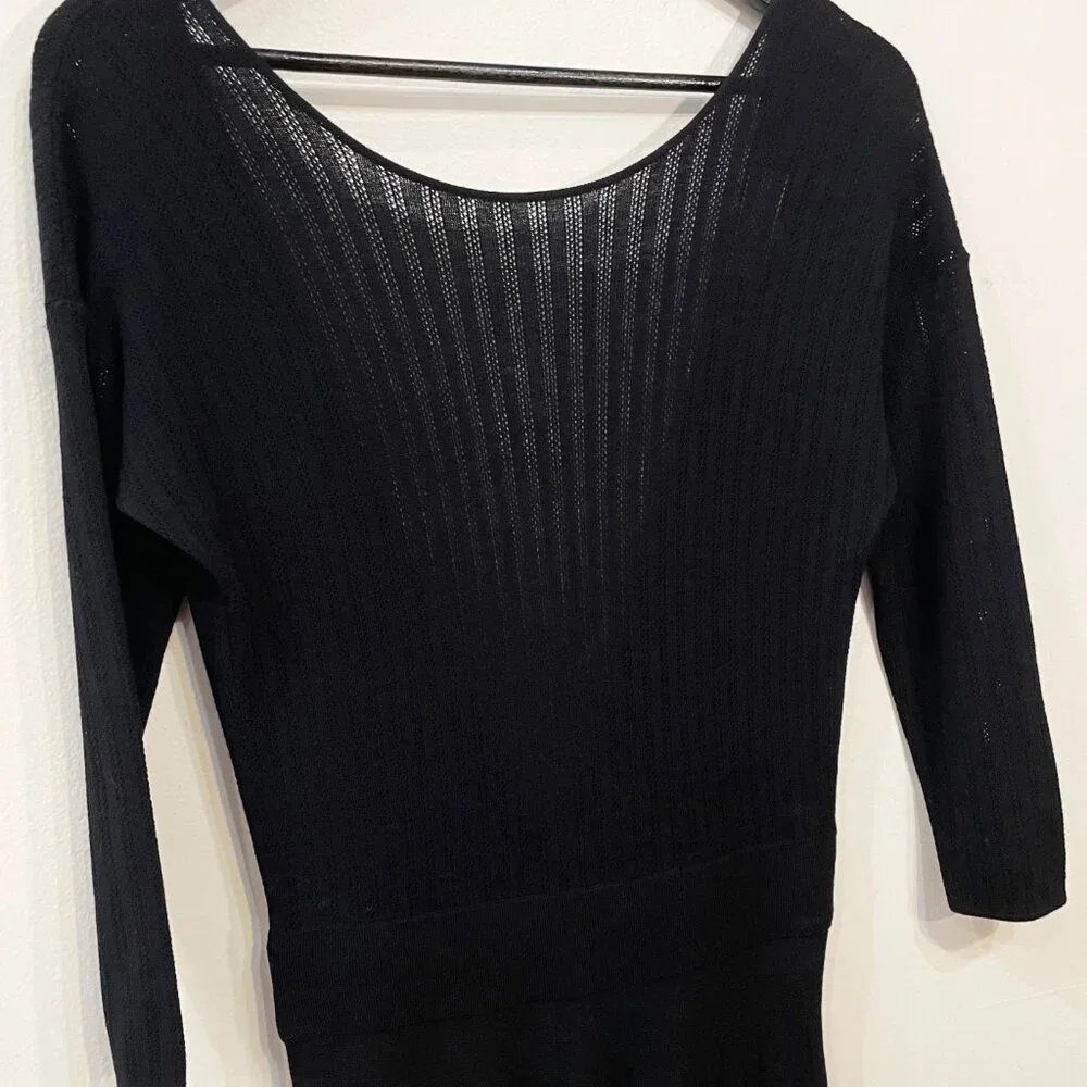 EUC Sezane Flavie V-Back Midi Sweater Dress Black Small